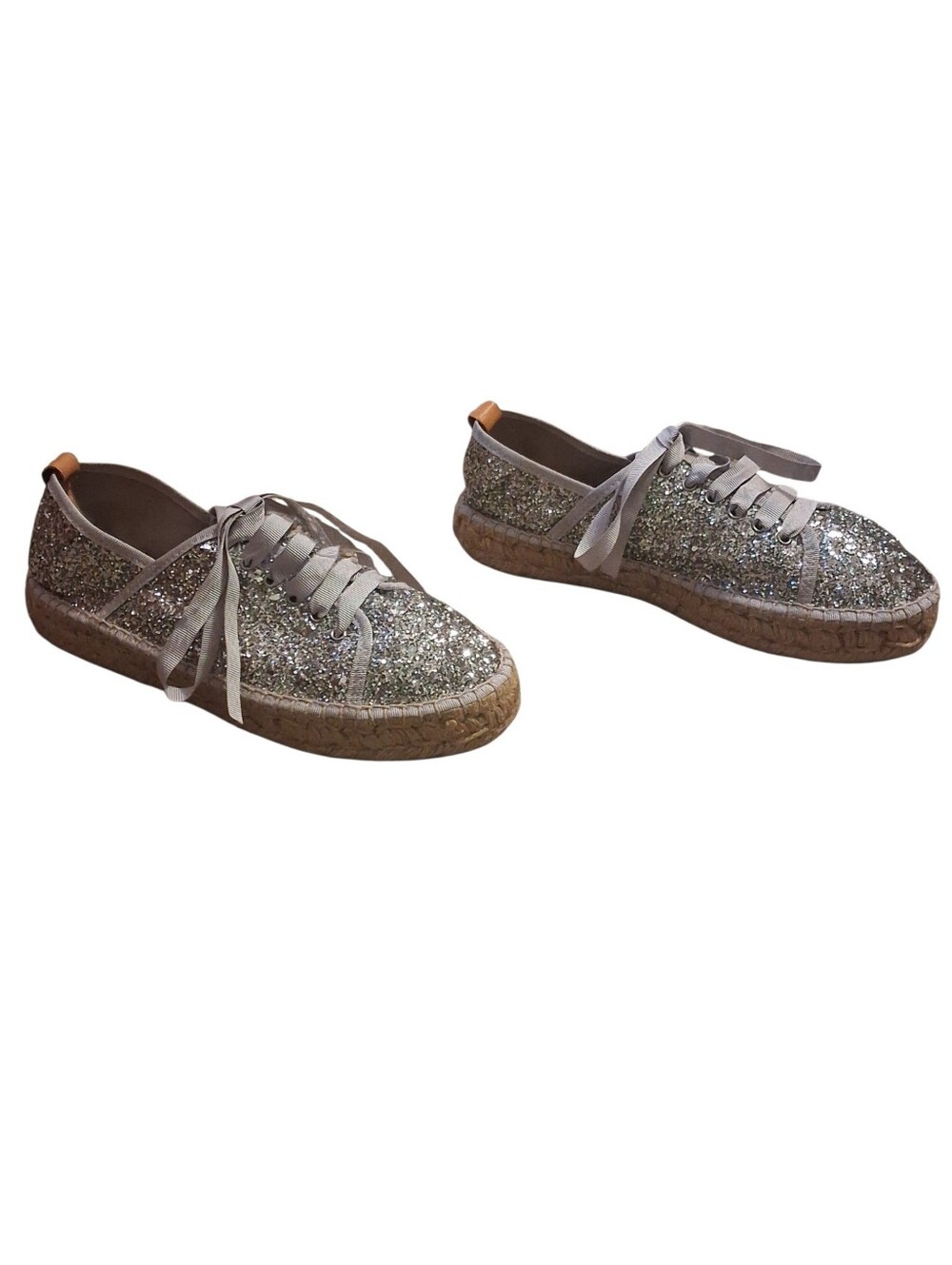 Charles David Sante Silver Glitter Fashion Lace UP Espadrille Sneakers